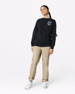 Converse Twisted Varsity Elevated Fleece Női Sweatshirt Fekete | EABKTMJ-HU